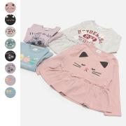 chil2/プリントフリルギャザー切替長袖Tシャツ